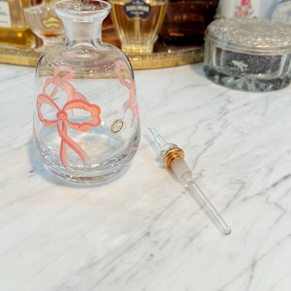 Vintage Hungarian Perfume Bottle with Glass Dauber and Pink Bows - Picture 9 of 13